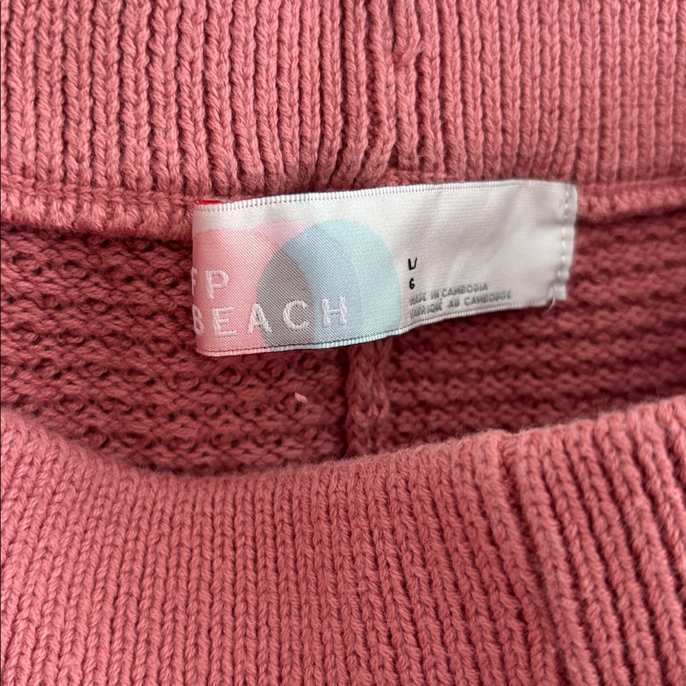Free People Beach 100% Cotton Hailee Waffle Knit Rosie Pink Pants Size Large - Picture 6 of 10